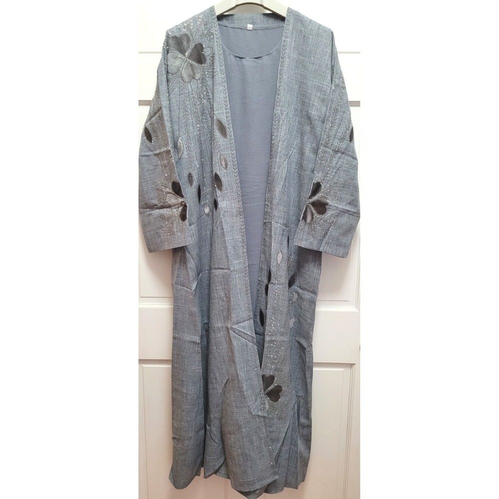 Women's Abaya Islamic Maxi Dress w/ Kaftan & Shawl/Dupatta - Gray - 48", 56"L
